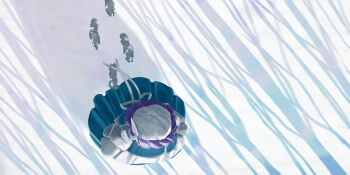 Rule 34 | 1girl, absurdres, blue skirt, commentary request, footprints, from above, highres, koyane (silver81106), letty whiterock, medium hair, purple eyes, shadow, skirt, snow, solo, sunlight, touhou, tree shade