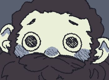 1boy acatpiestuff alternate_species animated animated_gif beard blush_stickers dilated_pupils dungeon_meshi dwarf facial_hair grey_theme long_beard looking_at_viewer lowres male_focus monochrome mustache senshi_(dungeon_meshi) senshi_(half-foot)_(dungeon_meshi) shaking solo thick_mustache