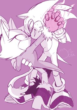 1boy 1girl animal_ears blaze_the_cat burning cat_ears cat_girl cat_tail flaming_hand furry furry_female furry_male gloves half-closed_eyes hand_around_waist hedgehog_girl high_heels highres holding_hands hug leaning_back leaning_forward looking_at_another mhhm48759902 monochrome smile sonic_(series) sonic_the_hedgehog sweat tail wide-eyed