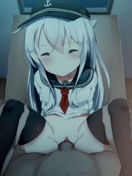 1boy 1girl animated black_thighhighs blue_eyes blush bottomless clitoris clothed_sex cum cum_in_pussy cum_on_body cum_overflow facial flat_cap french_kiss hair_between_eyes hat hetero hibiki_(kancolle) highres holding_legs kantai_collection kiss liely loli long_hair long_sleeves missionary necktie open_mouth penis pov pussy pussy_juice sailor_collar school_uniform serafuku sex silver_hair sound squish_sounds tears thighhighs uncensored vaginal video