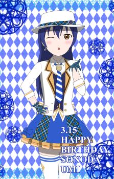 Rule 34 | 1girl, :3, ;o, absurdres, argyle background, argyle clothes, artist name, artist request, blowing kiss, blue background, blue bow, blue gloves, blue hair, blue necktie, blue skirt, blue vest, blush, bow, bracelet, breasts, brown eyes, buttons, cardigan, checkered clothes, checkered gloves, checkered skirt, collared shirt, dress, dress shirt, earrings, female focus, fingerless gloves, formal clothes, frilled skirt, frills, gloves, hair between eyes, hand on own hip, heart, heart (symbol), heart bracelet, heart earrings, highres, jacket, jewelry, long hair, looking at viewer, love live!, love live! school idol festival, love live! school idol festival after school activity, love live! school idol project, miniskirt, necktie, one eye closed, orange skirt, parted lips, pearl bracelet, plaid clothes, plaid skirt, pleated, pleated skirt, shirt, short sleeves, single fingerless glove, skirt, small breasts, smile, solo, sonoda umi, striped bow, striped clothes, striped necktie, striped neckwear, suit, suit jacket, three-quarter sleeves, vest, white bow, white cardigan, white headwear, white jacket, white legwear, white suit, wing collar, yellow eyes