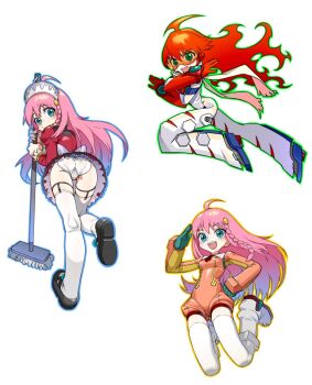 Rule 34 | + +, 1girl, ahoge, aqua eyes, ass, black footwear, blush, bodysuit, braid, broom, dress, fiery hair, full body, garter straps, highres, holding, holding broom, jumpsuit, long hair, long sleeves, looking back, maid, multiple views, nono (top wo nerae 2!), open mouth, panties, pink hair, red dress, red hair, redauto, scarf, side braid, simple background, smile, thighhighs, tinted eyewear, top wo nerae!, top wo nerae! (series), top wo nerae 2!, underwear, white background, white bodysuit, white panties, white thighhighs