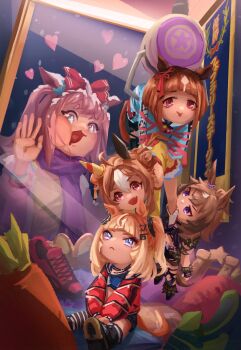 Rule 34 | + +, 1girl, against glass, agnes digital (casual) (umamusume), agnes digital (umamusume), ahoge, animal ears, aqua coat, blue eyes, blue sports bra, blush, bow, brown hair, carrot, casual, character doll, coat, commentary, copano rickey (umamusume), copano rickey (yin-yang bagua lucky costume) (umamusume), crane game, detached sleeves, doll, double bun, dress, ear covers, ear ribbon, espoir city (red devil gear) (umamusume), espoir city (umamusume), face against glass, fang, fur trim, hair between eyes, hair bow, hair bun, hair ornament, heart, highres, horse ears, horse girl, horse tail, jacket, koicoyart, long hair, long sleeves, midriff, mismatched ear covers, multicolored hair, open mouth, orange hair, pink hair, pink jacket, purple eyes, purple scarf, red bow, red eyes, red jacket, scarf, shinko windy (umamusume), shinko windy (wicked punk) (umamusume), shirt, short hair, shorts, skirt, smile, sports bra, stuffed carrot, stuffed toy, tail, tassel, tassel hair ornament, tongue, tongue out, transcend (umamusume), transcend (zoku-zoku gizmo) (umamusume), umamusume, white hair, yellow dress, yellow shirt, yellow sleeves