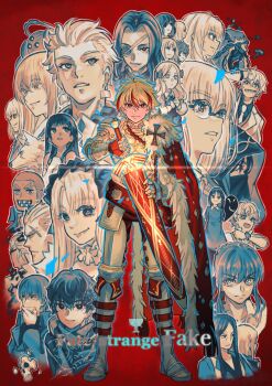 1other 6+boys 6+girls alcides_(fate) alexandre_dumas_(fate) armor blonde_hair bow cape character_request clenched_teeth commentary copyright_name doris_lusendra earrings enkidu_(fate) everyone excalibur_(fate/strange_fake) eyepatch faldeus_dioland fate/strange_fake fate_(series) flat_escardos francesca_prelati_(fate) fur-trimmed_cape fur_trim gilgamesh_(fate) glasses hair_bow hansa_cervantes haruri_borzak heracles_(fate) highres hippolyta_(fate) holding holding_sword holding_weapon huwawa_(fate) jack_the_ripper_(fate/strange_fake) jester_karture jewelry katya_kambanellis kuruoka_tsubaki lord_el-melloi_ii maysia_kwo multicolored_hair multiple_boys multiple_girls no_name_assassin_(fate) orlando_reeve pale_rider_(fate) red_background red_cape red_eyes red_hair richard_i_(fate) sajou_ayaka_(fate/strange_fake) shanti_mukherjee simple_background skull streaked_hair sword symbol-only_commentary teeth tine_chelc true_assassin_(fate/strange_fake) viola_wahlstrom waver_velvet weapon wolf wolf_(fate) woong.i