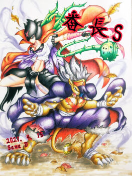 Rule 34 | 1boy, 1girl, bancholeomon, bancholilimon, banchou, delinquent, digimon, flower, jewelry, lion, plant, ring, scar