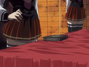 00s 2002 2girls animated animated_gif basement bed bed_sheet bible_black bible_black_gaiden black_thighhighs breasts brown_hair candle kozono_nami large_breasts long_hair multiple_girls necktie purple_eyes red_hair red_skirt ritual school school_uniform shirt skirt suspenders tagme takashiro_hiroko thighhighs white_shirt zettai_ryouiki