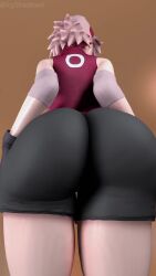 1girl 3d animated artist_name ass ass_focus ass_shake bare_shoulders bike_shorts black_gloves from_behind gloves haruno_sakura highres icyshadowx jiggle naruto_(series) naruto_shippuuden pink_hair short_hair short_shorts shorts simple_background solo thick_thighs thighs video wrist_cuffs