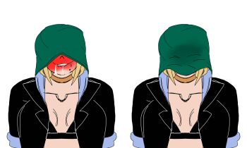 1girl absurdres aroused atomic_wedgie black_survival blonde_hair blush breasts covered_eyes eternal_return:_black_survival female_pervert green_panties hart_floyd highres incredibly_absurdres jolynecujohwedgie object_on_head official_alternate_costume panties panties_on_head panty_mask pervert self-upload short_hair smile solo steam transparent_background underwear underwear_on_head wedgie