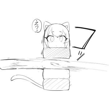 1girl animal_ears cat_ears cat_tail daruma_otoshi empty_eyes greyscale monochrome nekono_matatabi original personification simple_background solo tail what white_background wide-eyed