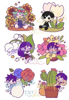 Rule 34 | + +, 2girls, 4boys, antenna hair, aubrey (headspace) (omori), aubrey (omori), barefoot, basil (headspace) (omori), basil (omori), black eyes, black hair, black socks, black tank top, blue flower, blue overalls, blue rose, blue shirt, blush, bow, bright pupils, brother and sister, brothers, bug, butterfly, cactus, checkered clothes, chibi, chibi only, closed eyes, closed mouth, collared pajamas, collared shirt, colored skin, commentary request, double-parted bangs, flower, flower pot, flower wreath, gladiolus, green hair, green shirt, grin, hair between eyes, hair bow, head wreath, hero (headspace) (omori), hero (omori), holding, holding flower, insect, kel (headspace) (omori), kel (omori), lily of the valley, long hair, looking at viewer, mari (headspace) (omori), mari (omori), multiple boys, multiple girls, neckerchief, o tori mhyk, omori, omori (omori), one eye closed, open mouth, overall shorts, overalls, pajamas, pants, pink bow, plant, pleated skirt, potted plant, purple eyes, purple hair, purple shorts, purple sweater vest, red flower, red neckerchief, red rose, red skirt, rose, sample watermark, shirt, short hair, short sleeves, shorts, siblings, sitting, skirt, smile, socks, striped clothes, striped pajamas, striped pants, striped shorts, sunflower, sweater vest, t-shirt, tank top, teeth, tulip, vase, vertical-striped clothes, vertical-striped pajamas, vertical-striped pants, vertical-striped shorts, watermark, white flower, white pupils, white shirt, white shorts, white skin, white tulip
