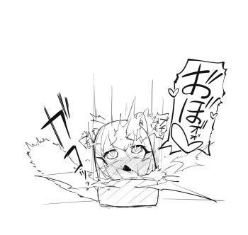 1girl ^^^ ahegao animal_ears blush cat_ears cat_tail crying crying_with_eyes_open daruma_otoshi greyscale heart heart-shaped_pupils mind_break monochrome nekono_matatabi original personification rolling_eyes simple_background solo spoken_heart symbol-shaped_pupils tail tears tongue tongue_out what white_background