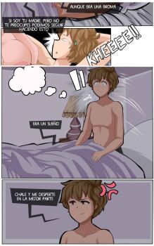1boy annoyed blanket brown_hair comicom-ryu dream dreaming highres in_bed incest meta ryumxr short shota son surprised sweatdrop tagme translation_request waking_up