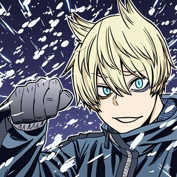 1boy blonde_hair blue_eyes hagure_nekosaki looking_at_viewer open_mouth snow sweater tougen_anki