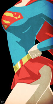 1girl alien belt breasts cape dc_comics female_focus from_side hand_on_own_hip head_out_of_frame kryptonian legs red_cape red_skirt skirt solo standing supergirl superman_(series) symbol thighs