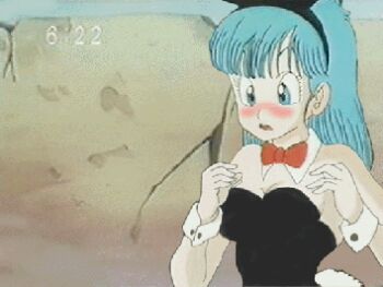 1990s_(style) 1girl animal_ears animated animated_gif anime_screenshot aqua_eyes aqua_hair bare_shoulders black_hairband black_leotard blue_eyes blue_hair blunt_bangs blush bouncing_breasts bow bowtie breasts breasts_out bulma clock clockshow closed_mouth crack detached_collar dragon_ball dragon_ball_(classic) fake_animal_ears fake_tail female_focus flashing from_side hairband leotard leotard_pull light_smile long_hair looking_down looking_to_the_side lowres matching_hair/eyes medium_breasts nipples nose_blush nude_filter oolong parted_lips playboy_bunny pulling_own_clothes rabbit_ears rabbit_tail red_bow red_bowtie retro_artstyle smile solo strapless strapless_leotard tail third-party_edit timestamp top_pull topdown undressing upper_body wrist_cuffs