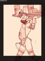 anal anal_object_insertion animated apron arm_behind_head arm_support arm_up armpits bar_censor blush bow bowtie burger butt_plug censored cum cumdrip elbow_gloves flying_sweatdrops food french_fries from_side gloves highres kurotsuki_(luowei99) male_focus mask mask_around_neck monochrome mouth_mask naked_apron o-ring object_insertion on_floor original penis roller_skates sex_toy shota sitting skates slideshow_animation spread_legs strap_slip striped_clothes striped_gloves striped_thighhighs sweat tearing_up testicles thighhighs thighs tile_floor tiles urethral_insertion video visor_cap