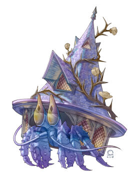 Rule 34 | absurdres, animal, animal focus, artist name, crab, crustacean, flower, hermit crab, highres, house, lenta, no humans, original, plant, rose, shell, thorns, white flower, white rose