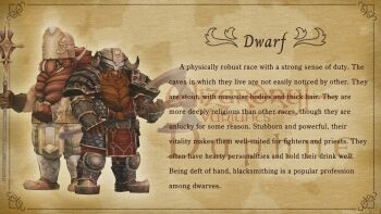 2boys armor axe battle_axe beard braid braided_beard cleric dwarf facial_hair fake_horns gauntlets greaves hat helmet holding holding_axe holding_staff horned_headwear horns mitre multiple_boys official_art pauldrons promotional_art red_hair scale_armor shoulder_armor staff tagme valdor_(wizardry) weapon wizardry wizardry_variants_daphne