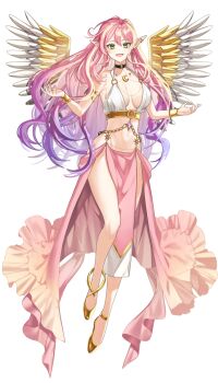 1girl :d black_choker bond_en bondlive breasts choker crescent floating full_body gradient_hair green_eyes hair_between_eyes large_breasts long_hair looking_at_viewer multicolored_hair navel official_art open_mouth pink_hair pointy_ears purple_hair seraphina_stellium shoes simple_background smile solo stomach tachi-e tongue transparent_background virtual_youtuber wings yellow_shoes