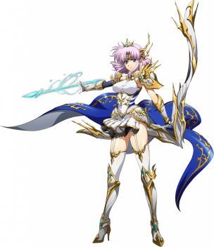 1girl armor armored_boots arrow_(projectile) black_lace_trim blue_cape blue_eyes boots bow_(weapon) breasts bridal_gauntlets cape circle circlet closed_mouth curtained_hair faulds floating floating_cape floating_clothes floating_hair floating_object full_body game_cg garter_straps gem glowing_object gold_circlet gold_trim green_gemstone hair_ornament high_heel_boots high_heels holding holding_arrow holding_bow_(weapon) holding_weapon lace_trim langrisser langrisser_i langrisser_mobile large_breasts leotard long_sidelocks looking_at_viewer medium_hair narm_(langrisser) official_alternate_costume official_art outstretched_arm pauldrons pink_hair serious shiny_skin shoulder_armor sidelocks simple_background single_bridal_gauntlet single_pauldron skirt solo standing tachi-e thighhighs third-party_source tiara transparent_background vambraces waist_cape weapon white_armor white_boots white_leotard white_skirt white_thighhighs zettai_ryouiki