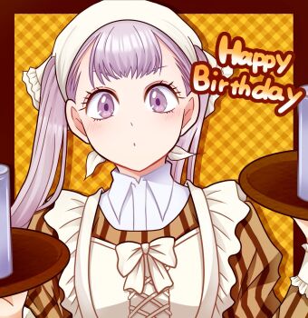 1girl black_clover grey_hair happy_birthday noelle_silva purple_eyes solo twintails