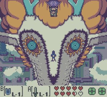 1boy :o aircraft animated animated_gif arm_up blue_eyes choice cloud commentary doph dragon english_commentary english_text fake_screenshot frown gameplay_mechanics glider health_bar holding holding_shield holding_sword holding_weapon horns light_dragon_(zelda) link male_focus master_sword nintendo outdoors pixel_art planted planted_sword planted_weapon pulling ringed_eyes shield solo spoilers struggling sword the_legend_of_zelda the_legend_of_zelda:_link's_awakening the_legend_of_zelda:_tears_of_the_kingdom tree user_interface walking weapon