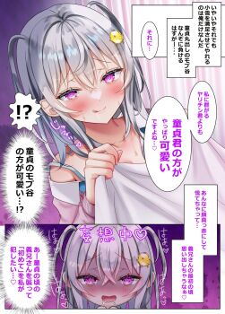 !? 1girl :q bird_hair_ornament blush bra_strap commentary_request grey_hair hair_ornament heart highres holding long_sleeves nae-nae original purple_eyes saliva speech_bubble sweat thought_bubble tongue tongue_out translation_request