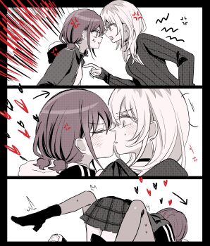 Rule 34 | 2girls, 3koma, annoyed, assertive female, comic, girls band cry, hamchan69, iseri nina, kawaragi momoka, kiss, multiple girls, yuri