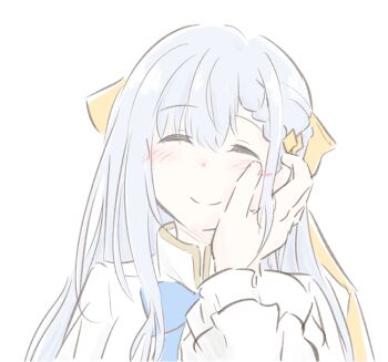 2girls anisphia_wynn_palettia blue_bow blue_bowtie blush bow bowtie closed_eyes closed_mouth coat commentary_request euphyllia_magenta grey_hair hair_ribbon hand_on_another&#039;s_face long_hair multiple_girls nick150iso ribbon tensei_oujo_to_tensai_reijou_no_mahou_kakumei white_coat yellow_ribbon yuri