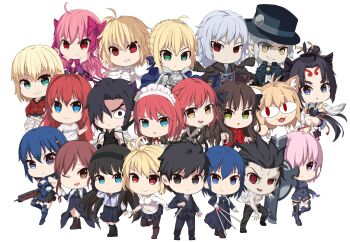 6+boys 6+girls absurdres aozaki_aoko apron arcueid_brunestud arima_miyako armor armored_dress artoria_pendragon_(fate) aruvian13 asagami_private_girls_acadamy_uniform black_hair black_keys_(type-moon) blonde_hair blue_bow blue_hair bow brown_hair cape chibi chinese_clothes ciel_(tsukihime) dark_persona dead_apostle_noel_(tsukihime) dress dual_persona edmond_dantes_(fate) everyone evil_smile fedora fighting_stance green_eyes group_picture hair_over_one_eye hairband hat highres hisui_(tsukihime) hood hoodie japanese_armor kishima_kouma knife kohaku_(tsukihime) looking_at_viewer lord_camelot_(fate) maid_apron maid_headdress mario_gallo_bestino mash_kyrielight melty_blood melty_blood:_type_lumina michael_roa_valdamjong multiple_boys multiple_girls nanatsu-yoru neco-arc noel_(tsukihime) nun pink_bow pink_hair powered_ciel purple_eyes red_arcueid red_eyes red_hair red_hoodie reverse_grip saber_(fate) school_uniform seventh_holy_scripture siblings side_ponytail sisters sleeveless smile souya_high_school_uniform tohno_akiha tohno_shiki tsukihime tsukihime_(remake) twins two_side_up ushiwakamaru_(fate) vampire vlov_arkhangel yellow_eyes