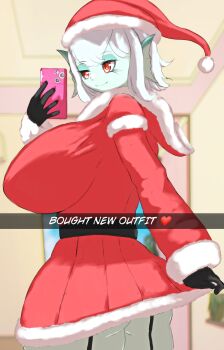 ass christmas digimon digimon_(creature) fins frog_girl head_fins hudie_jun monster_girl ranamon