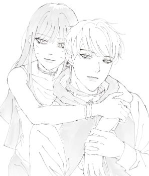1boy 1girl arms_around_neck boruto:_two_blue_vortex bracelet camisole choker commentary facial_mark forehead_protector greyscale highres ifevilwhyuhot jewelry long_hair monochrome naruto_(series) uzumaki_himawari whisker_markings yamanaka_inojin