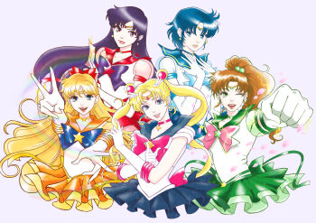 5girls :d ;d absurdres adult_swim aino_minako armpits back_bow bishoujo_senshi_sailor_moon bishoujo_senshi_sailor_moon_(first_season) bishoujo_senshi_sailor_moon_r bishoujo_senshi_sailor_moon_r:_the_movie bishoujo_senshi_sailor_moon_s bishoujo_senshi_sailor_moon_s_the_movie:_kaguya-hime_no_koibito bishoujo_senshi_sailor_moon_stars bishoujo_senshi_sailor_moon_supers bishoujo_senshi_sailor_moon_supers_the_movie:_sailor_9_senshi_shuuketsu!_black_dream_hole_no_kiseki black_hair blonde_hair blue_bow blue_choker blue_eyes blue_hair blue_sailor_collar blue_skirt bow bowtie breasts brooch brown_hair burning burning_paper choker circlet clenched_hands collarbone commentary_request cowboy_shot crescent crescent_choker crescent_earrings derivative_work double_bun double_v earrings elbow_gloves electricity fire fist_pump foreshortening gloves green_eyes green_sailor_collar green_skirt hair_bobbles hair_bow hair_bun hair_ornament half_updo heart heart_choker highres hino_rei holding holding_ofuda inner_senshi jewelry kino_makoto layered_skirt lips long_hair looking_at_viewer magical_girl mizuno_ami multiple_girls ofuda one_eye_closed open_mouth orange_choker orange_sailor_collar orange_skirt outstretched_arm outstretched_arms petals photoshop_(medium) pink_bow pink_bowtie pink_skirt pleated_skirt pointing pointing_at_viewer pointing_up ponytail puffy_short_sleeves puffy_sleeves purple_bow purple_bowtie purple_eyes rainbow red_bow red_choker red_sailor_collar red_skirt sailor_collar sailor_jupiter sailor_mars sailor_mercury sailor_moon sailor_moon_pose sailor_senshi sailor_senshi_uniform sailor_venus shirt short_hair short_sleeves simple_background skirt small_breasts smile star_(symbol) star_brooch star_choker star_earrings super_sailor_jupiter_(stars) super_sailor_mars_(stars) super_sailor_mercury_(stars) super_sailor_venus_(stars) swept_bangs toei_company toonami transformation_brooch_(sailor_moon) tsukino_usagi twintails v very_long_hair viz_media wheather white_background white_gloves white_shirt yellow_choker yellow_star