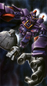 absurdres artist_request baund_doc beam_cannon cable finger_cannon gundam gundam_perfect_file highres machinery mecha mecha_focus mobile_armor mobile_suit nebula official_art psycho_gundam_mk_ii robot scan scene_reference science_fiction space star_(sky) thrusters titans_(gundam) v-fin zeta_gundam