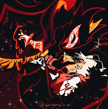 2boys blood bloody_knife demon_boy demon_horns furry furry_male furry_with_non-furry hellaverse helluva_boss horns interspecies knife male_focus multiple_boys owl_boy paimon_(helluva_boss) stab striker_(helluva_boss) white_hair wurenyubia