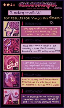 black_background blood blood_drop body_hair border brain breasts breasts_out cursor english_text fake_website film_grain guro heart_(organ) highres icon_(computing) implied_vomiting internet intestines original parasite pink_border purple_border purple_theme quezify search_bar spine user_interface veins veiny_breasts video_thumbnail yellow_border yonic_symbol