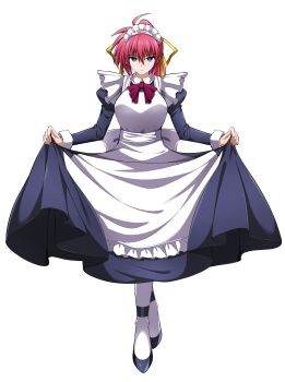 Rule 34 | 1girl, absurdres, ahoge, alternate costume, apron, blue eyes, bob cut, braid, breasts, closed mouth, clothes lift, commentary request, commission, crown braid, curtsey, dress, dress lift, enmaided, full body, hair between eyes, hair ribbon, high heels, high ponytail, highres, large breasts, long hair, long sleeves, looking at viewer, lyrical nanoha, mahou shoujo lyrical nanoha, mahou shoujo lyrical nanoha a's, maid, maid apron, maid headdress, mind control, neckerchief, oshimaru026, pink hair, pixiv commission, ponytail, puffy long sleeves, puffy sleeves, red neckerchief, ribbon, signum, simple background, socks, solo, tachi-e, variant set, white background, white socks, yellow ribbon