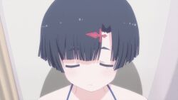 1boy 1girl akishino_himeka animated arms_behind_back asking_for_a_hug ass assertive_female bare_shoulders bikini black_hair blue_eyes blush breast_press breasts brown_hair butt_crack cleavage close-up closed_eyes fitting_room flirting from_side hands_on_another's_shoulders highres hime_cut hug kidou_eita large_breasts legs long_hair looking_at_viewer low_ponytail navel_peek nervous open_mouth ore_no_kanojo_to_osananajimi_ga_shuraba_sugiru parted_lips ponytail pov presenting shirt short_hair sideboob smile sound surprised swimsuit tagme teasing thighs undressing untying video