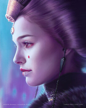 Rule 34 | 1girl, artist name, blurry, blurry background, brown eyes, brown hair, depth of field, from side, padme amidala, pale skin, portrait, realistic, solo, star wars, star wars: the phantom menace, tara phillips, textless version, watermark, web address