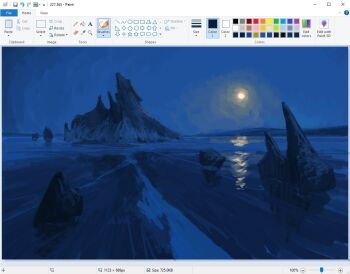 art_program_in_frame christian_young commentary full_moon glowing jagged_rocks landscape microsoft_paint_(medium) microsoft_paint_(software) moon mountainous_horizon night no_humans ocean original outdoors painterly reflection reflective_liquid river scenery screencap water