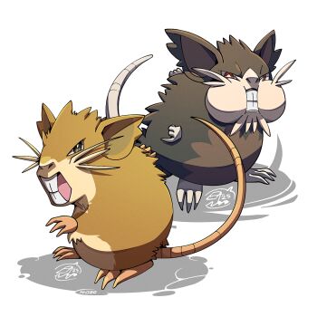 Rule 34 | alolan form, alolan raticate, brown eyes, brown fur, full body, gen 1 pokemon, gen 7 pokemon, looking at viewer, mistray-art, mouse (animal), nintendo, no humans, pokemon, pokemon (creature), raticate, regional and normal, signature, simple background, tail, white background