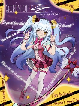 blue_hair hairband hellkids2 highres lobotomy_corporation long_hair magical_girl miniskirt project_moon queen queen_of_hatred skirt thighhighs twintails
