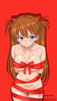1girl animated arms_behind_back breasts cleavage evangelion:_2.0_you_can_(not)_advance evangelion:_3.0+1.0_thrice_upon_a_time evangelion:_3.0_you_can_(not)_redo female_focus gift highres large_breasts merry_christmas navel neon_genesis_evangelion nude original rebuild_of_evangelion solo souryuu_asuka_langley video