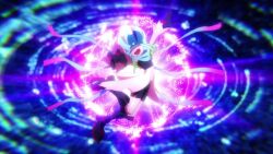 1boy 1girl animated blue_eyes digimon digimon_ghost_game evolution higashimitarai_kiyoshiro highres jellyfish jellyfish_girl jellymon monster_girl short_hair tentacle_hair tentacles teslajellymon toei_company transformation video white_hair