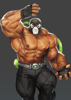 Rule 34 | 1boy, abs, absurdres, armpits, bane, bara, batman, batman (series), belt, biceps, dark-skinned male, dark skin, dc comics, gloves, highres, large pectorals, looking at viewer, male focus, manly, mask, mature male, muscular, muscular arms, muscular legs, muscular male, nipples, pants, pectorals, red eyes, solo, thighs, topless male, traver009, tube, veins, veiny arms