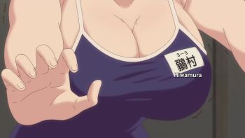 >_< 1girl absurdres ahoge air_bubble animated anime_screenshot ass blowing_bubbles breasts bubble cleavage commentary_request competition_school_swimsuit covered_navel grey_hair hair_ornament highres hiwamura_hiyori in_water large_breasts light_blush long_hair one-piece_swimsuit open_mouth partially_submerged ponytail pool pool_ladder poolside purple_eyes school_swimsuit solo submerged swimsuit tagme underwater video water x_hair_ornament yowa_yowa_sensei