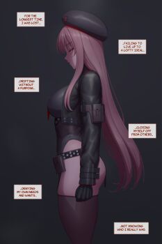 1girl ass beanie breasts cap curvy english_text from_side goddess_of_victory:_nikke hat highres huge_ass large_breasts leotard leotard_under_clothes lvl_(sentrythe2310) military_uniform pink_hair rapi_(nikke) thighhighs wide_hips