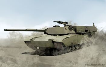 artist_name blue_sky dated day dead-robot dust mbt-70 military military_vehicle motor_vehicle no_humans original outdoors sky tank vehicle_focus