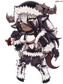 hat hooves horns krampus_(monster_girl_encyclopedia) monster_girl monster_girl_encyclopedia santa_hat simple_background skai_art