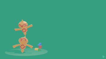 3d balancing baltoy blender_(medium) closed_eyes commentary_request full_body gen_3_pokemon green_background highres mikkaminato nintendo no_humans outstretched_arms pokemon pokemon_(creature) pokemon_focus simple_background spread_arms toy_block